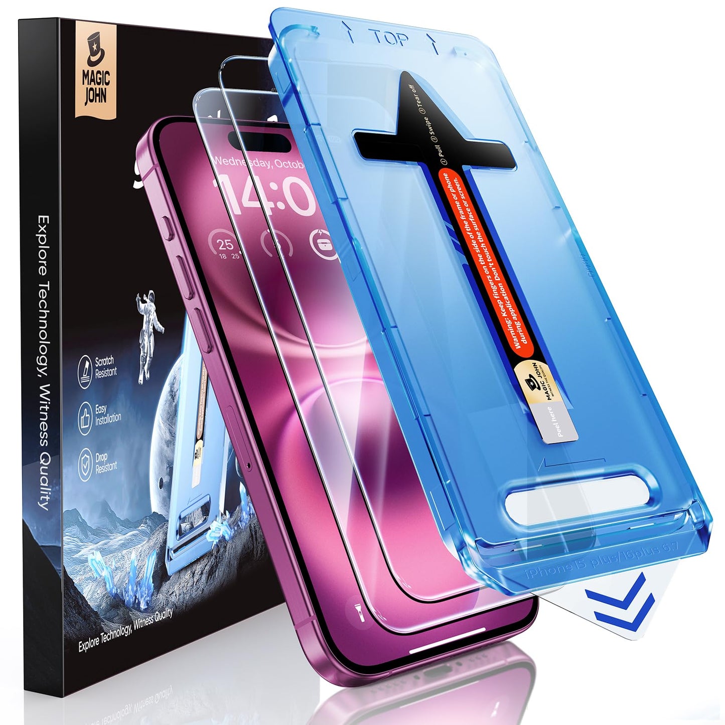 MAGIC JOHN 2 Pack for iPhone 16 Pro Max Tempered Glass Screen Protector | 6.9 inch, Easy Installation, HD Clear, Bubble Free, Auto Dust-Elimination