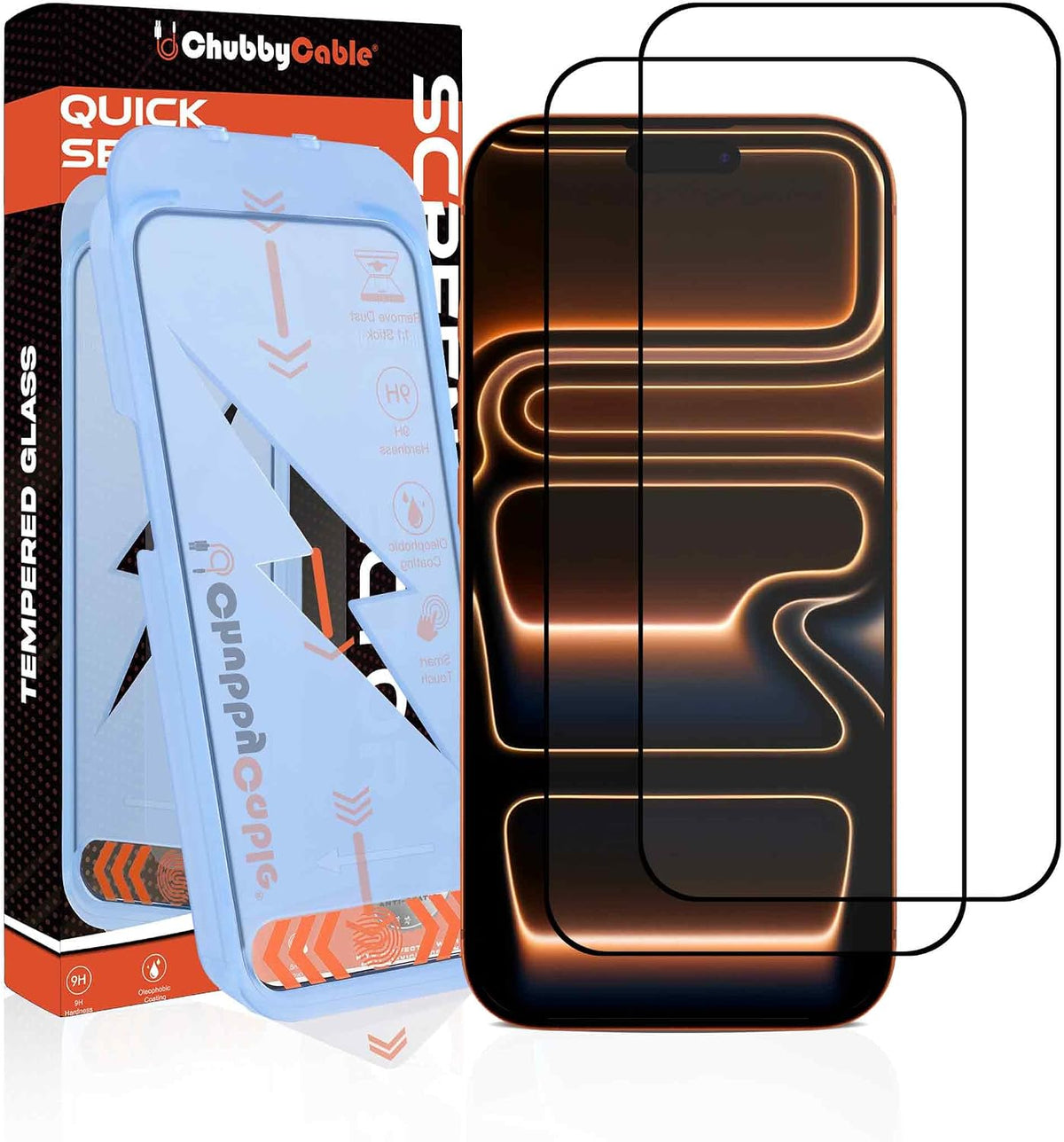 chubbycable HD Glass Screen Protector for iPhone 17 Pro Max, 2 Pack | Tempered Glass, Ultra-Easy Install Box, Auto Dust-Elimination, Bubble Free, High Clarity, Smooth Touch, Daily Protection