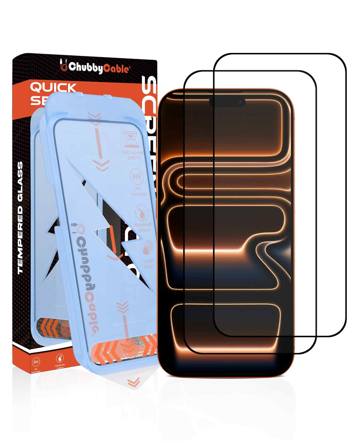 chubbycable HD Glass Screen Protector for iPhone 17 Pro Max, 2 Pack | Tempered Glass, Ultra-Easy Install Box, Auto Dust-Elimination, Bubble Free, High Clarity, Smooth Touch, Daily Protection