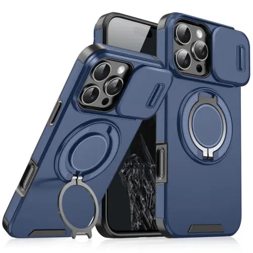 Case with Slide Camera Cover for iPhone 17 Air 17 Pro Max 16 15 14 13 12 Pro Max, Rotated Ring Kickstand Military Grade Shockproof Protective Cover Rugged Heavy Duty for Men Women