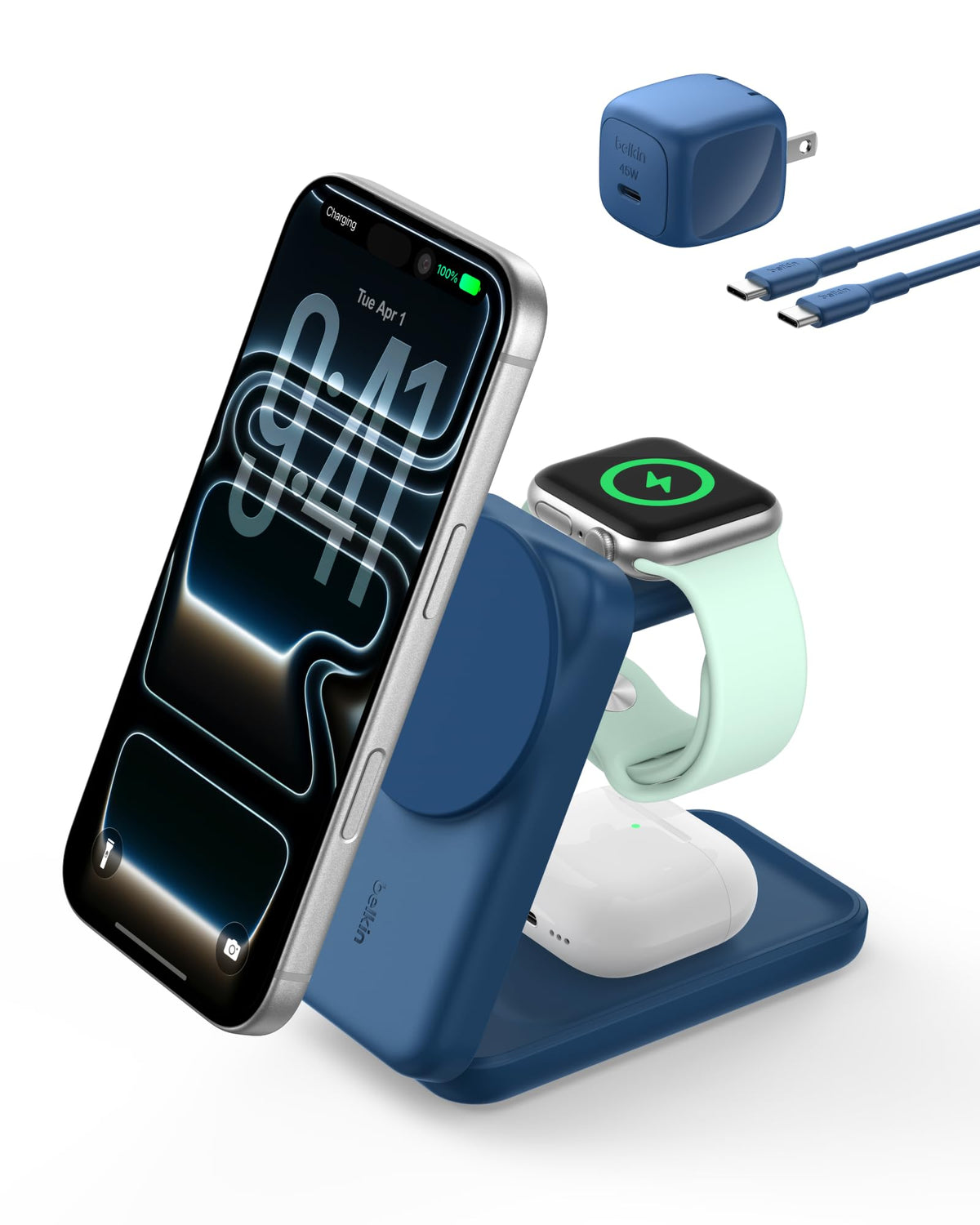 Belkin Qi2.2 25W Wireless 3 in 1 Foldable Fast Charging Station for iPhone | Fast Charigng, MagSafe Compatible, iPhone 17/16/15, Apple Watch, AirPods, Travel Charger, Magnetic