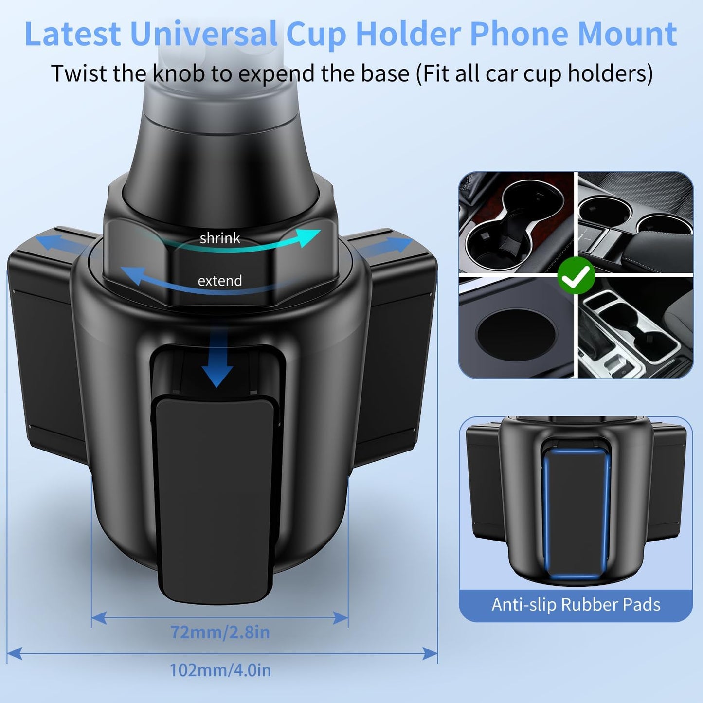 bokilino Cup Phone Mount for Car, [Upgraded Version] Universal Cup Phone Cradle Holder with Long and Adjustable Neck, Friendly Compatible with Cell Phone iPhone, Samsung, Google and All Smartphones