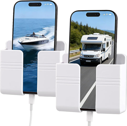 RV Accessories: Boat Accessories & Camper Accessory - Wall Phone Holder for Dorm Room & Apartment Essentials - Travel Trailer & RV Essentials for Inside and Pontoon Boat Accessory(2Pcs-White)