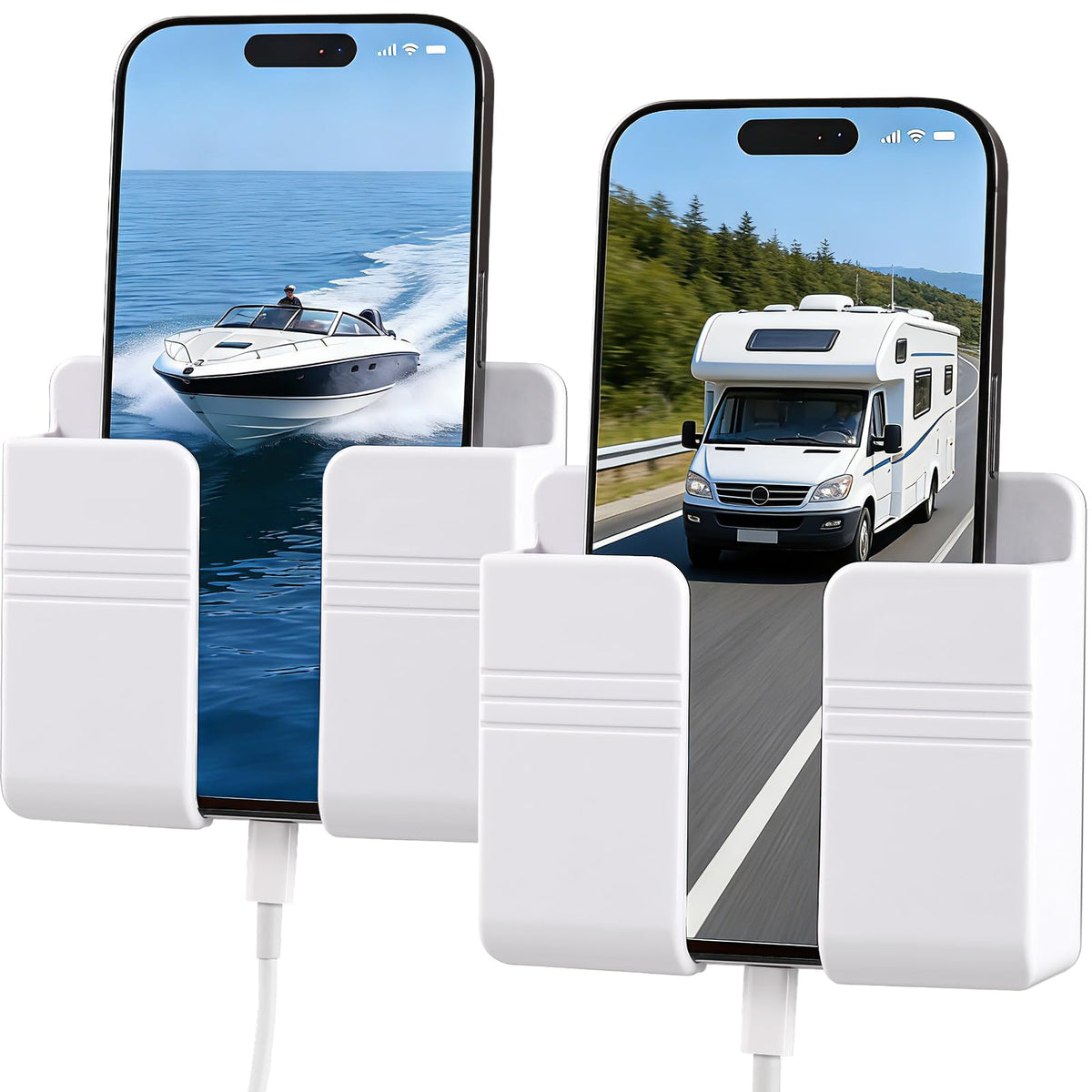 RV Accessories: Boat Accessories & Camper Accessory - Wall Phone Holder for Dorm Room & Apartment Essentials - Travel Trailer & RV Essentials for Inside and Pontoon Boat Accessory(2Pcs-White)