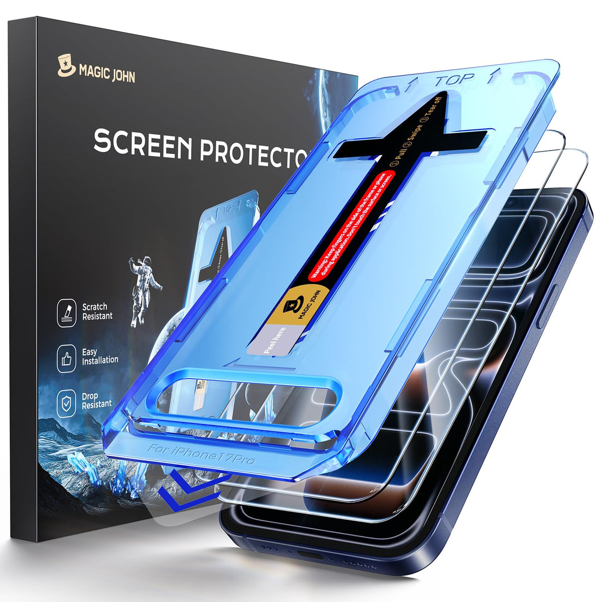 MAGIC JOHN for iPhone 17 Pro Max Screen Protector Tempered Glass 6.9 inch | 2Pack, Auto Dust-Elimination, Easy Installation, Bubble Free, HD Clear