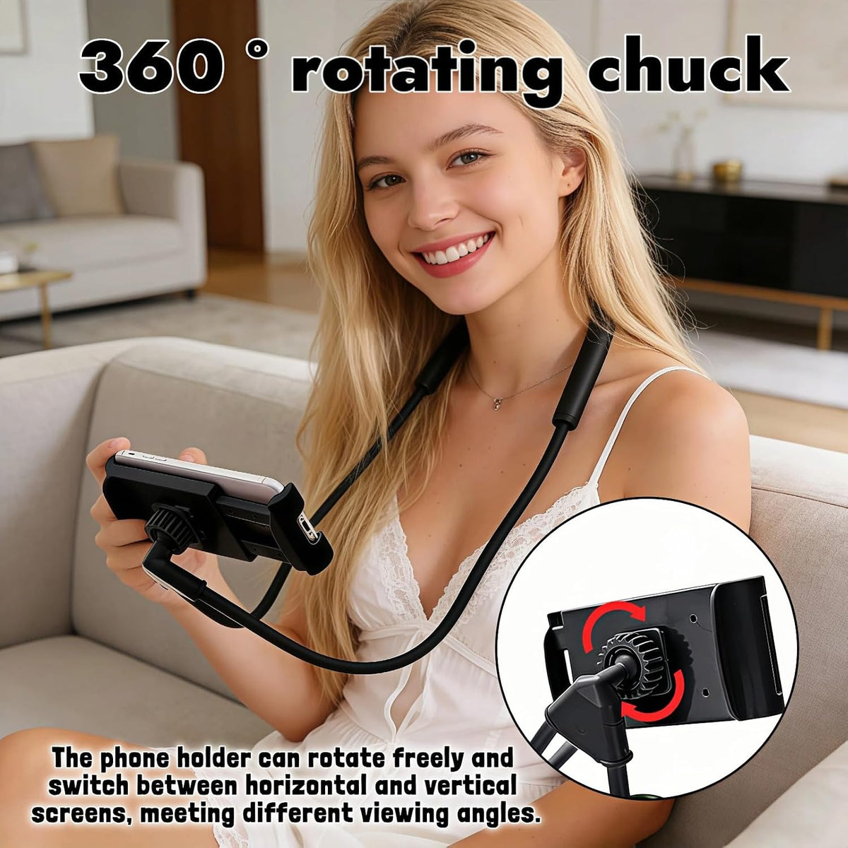 Lazy Phone Holder, 27.6" Flexible Arm Phone Mount, Black | Universal Hands-Free Neck & Desk Stand, 360° Rotatable DIY Smartphone Bracket, For Bed, Couch, Car, Office