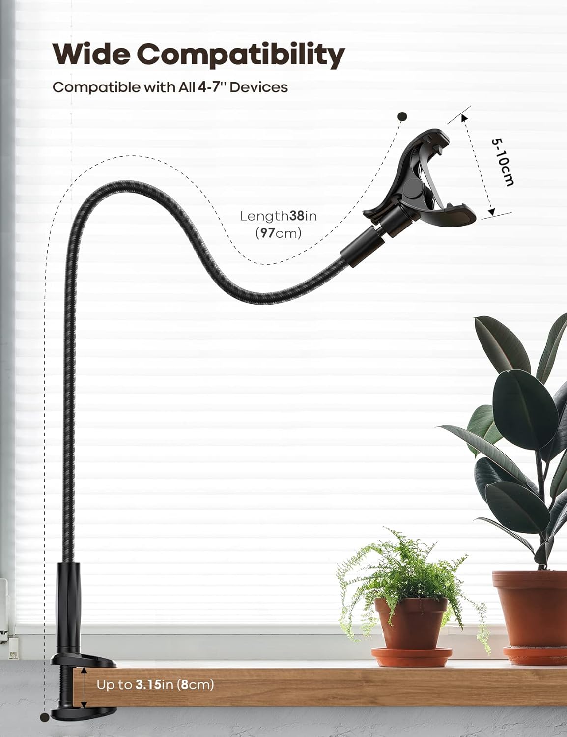 Lamicall Nylon Braided Gooseneck Phone Holder for Bed, 38" Overall Length | 360° Rotating Phone Clamp, Aluminum Core Flexible Arm, Stable Hands-Free Viewing for Bed, Desk, Headboard, Fits 4-7" Phones