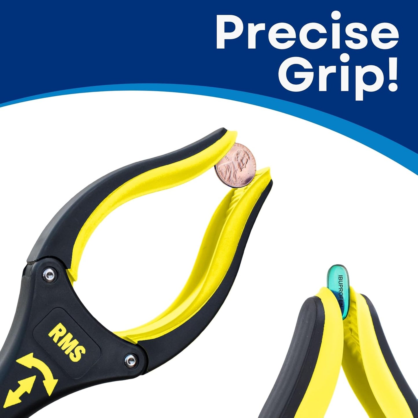 RMS 2-Pack 32 Inch Extra Long Grabber Reacher with Rotating Jaw (Yellow) | Mobility Aid Reaching Tool to retrieve household items from floors, shelves, vehicles and tight spaces