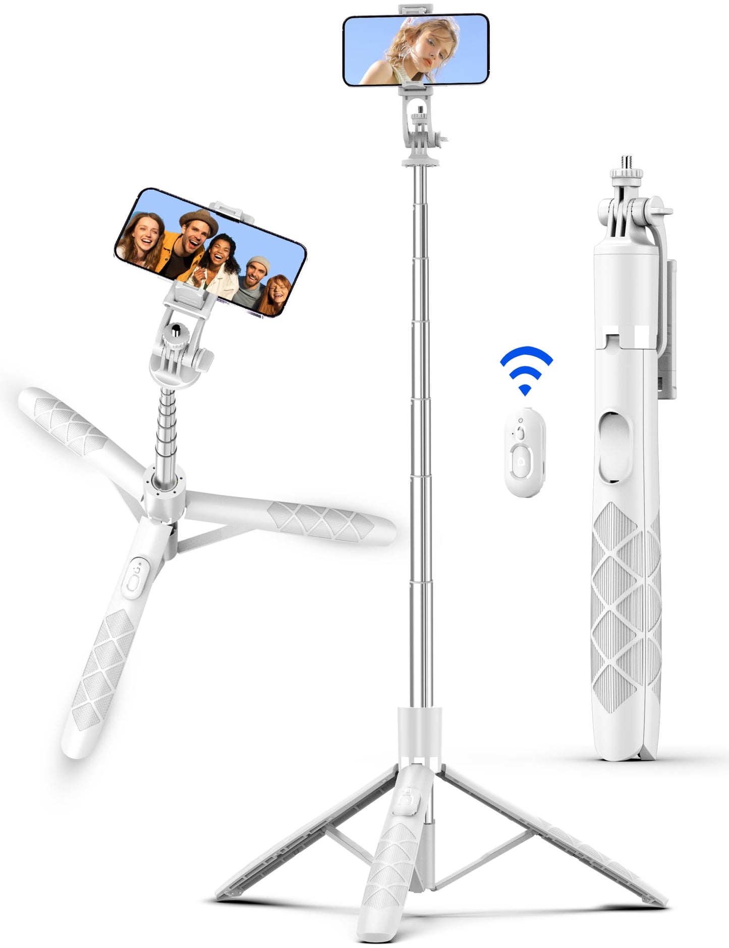 71" Phone Tripod & Selfie Stick, All in One Extendable Cell Phone Tripod with Wireless Remote, Tripods Stand for iPhone & Travel Selfie Stick 360° Rotation Compatible with iPhone Android, Camera