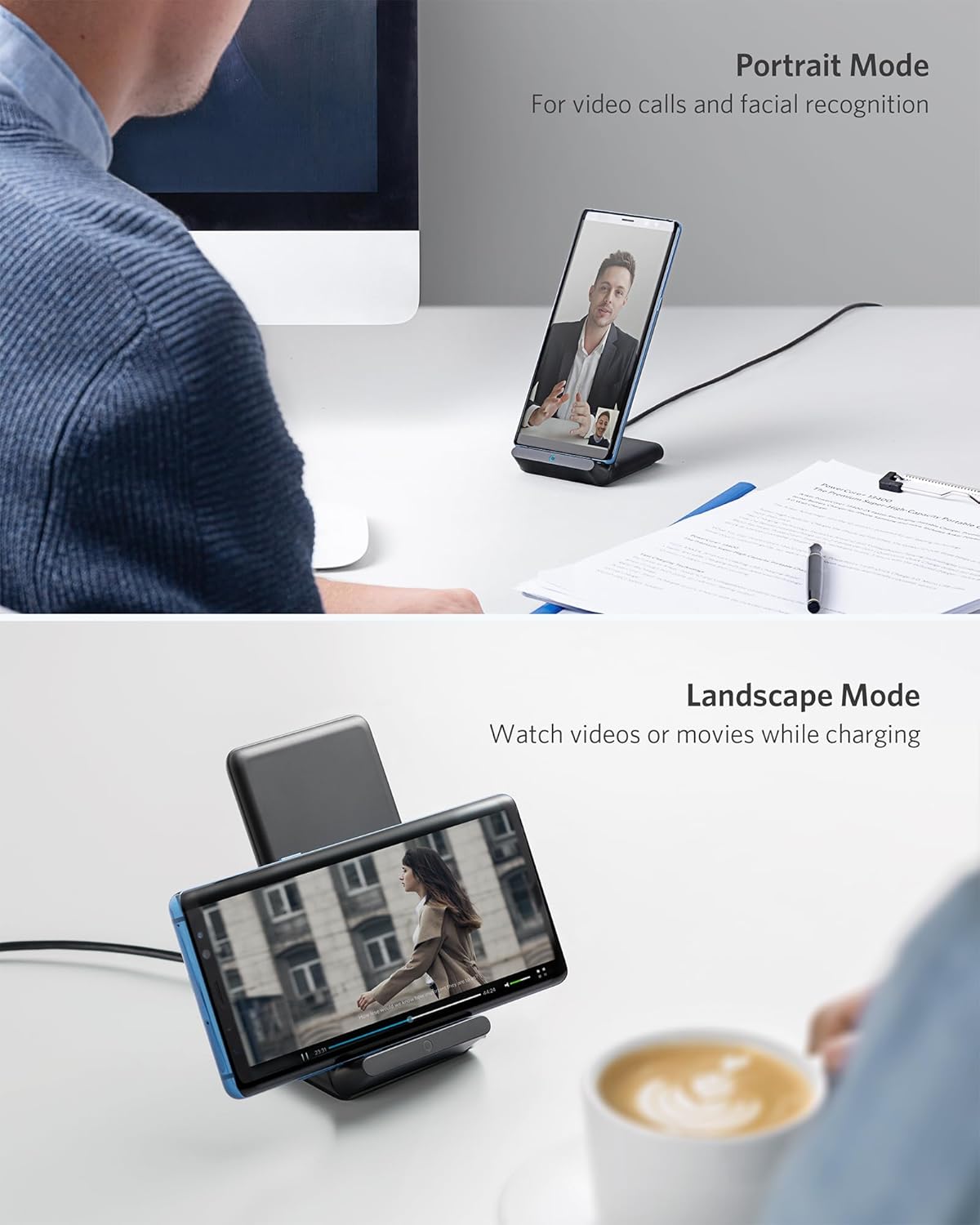 Anker 313 Qi-Certified 10W Max Wireless Charger Stand | Fast Power for iPhone 15 / 14 / 13 / 12 / 11 / X / 8, Galaxy S23 / S22, and More (Micro-USB Cable, Adapter Not Included)