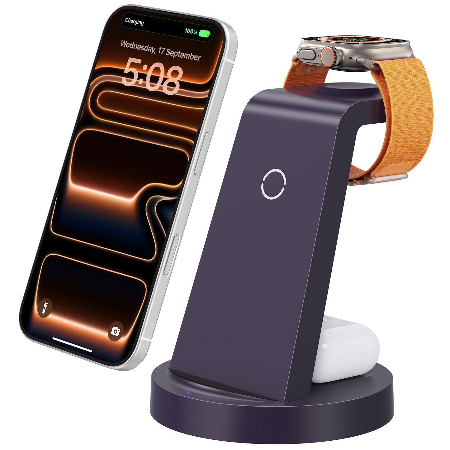 Anlmz 3 in 1 Charging Station for iPhone, Wireless Charger for iPhone 17 16e 16 15 14 13 12 11 X Pro Max & Apple Watch - Wireless Charging Station for AirPods 4 3 Pro