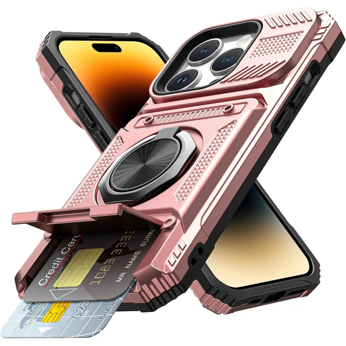 Phone Cases for iPhone 17 Pro Max 16 16E15 14 13 12 11 Pro Max Plus Wallet Case with Card Holder [Store 2 Cards] + 360° Magnetic Rotatable Ring Stand Kickstand Heavy Duty Protective Wallet Phone Case for iPhone 17 Pro for Women Men