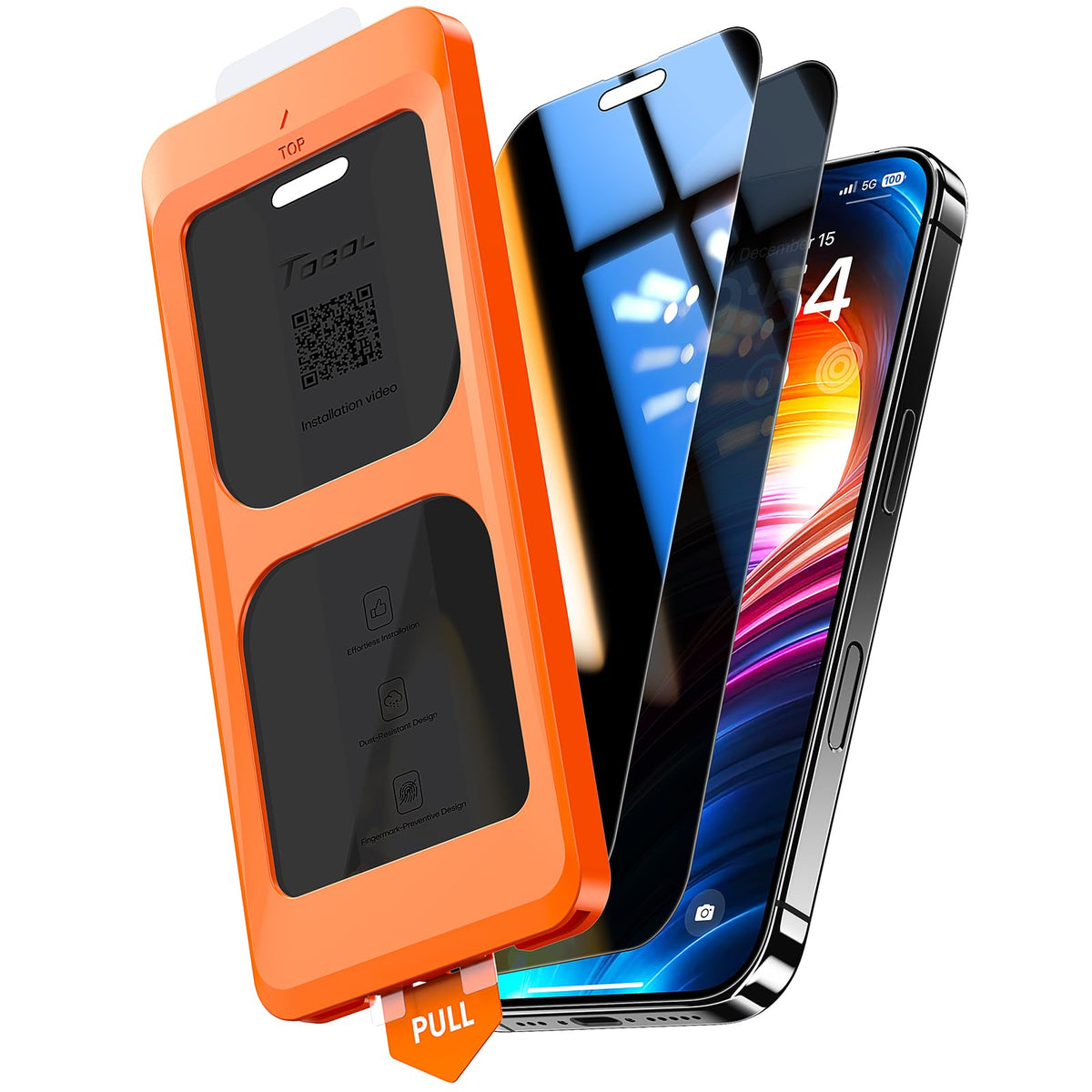 TOCOL for iPhone 16 Pro Max Privacy Screen Protector | Easy Installation, 25° Anti Spy, Data Protection, 9H+ Tempered Glass, 8FT Military Grade Shatterproof, Anti-Scratch, 2 Pack