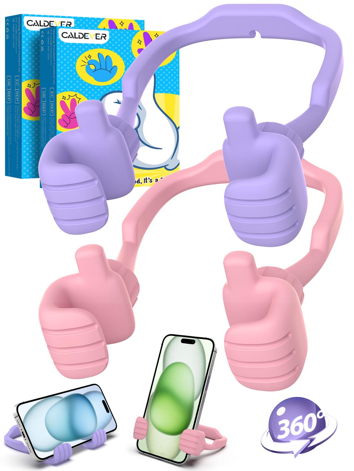 Stocking Stuffers for Teens Boys Girls 2 Pack Cell Phone Stand Adjustable | Thumbs Up Lazy Phone Holder for Desk, Gifts for Christmas, for Adults Men Women Kids Husband Wife, Cool Gadget, Fun Gift