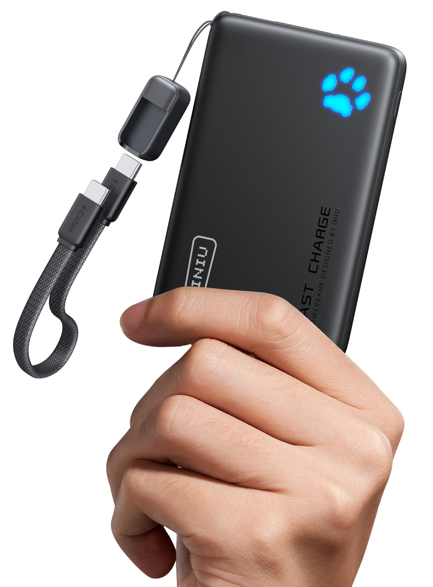 INIU 45W Fast Charging Portable Charger, Smaller 10000mAh Travel Power Bank | Flight-Safe, Detachable USB C Cable, Travel Essential, External Battery Phone Pack for iPhone 17 Samsung S26 iPad etc