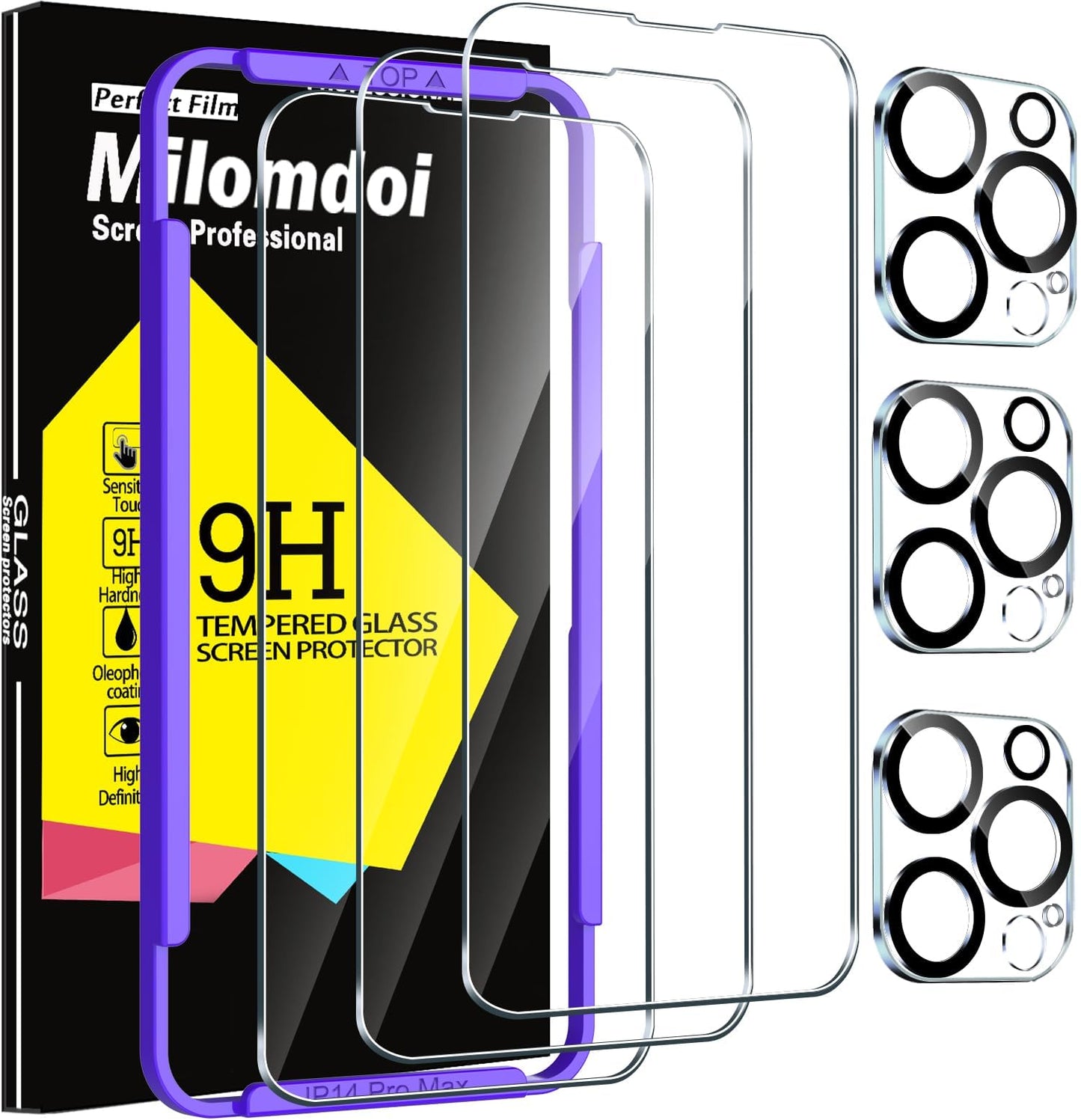 Milomdoi Privacy Screen Protector for iPhone 17 Pro Max, Tempered Glass | 3+3 Pack, 9H+ Hardness, Camera Lens Protector, Military Grade Shatterproof, Easy Installation, No Bubbles, Case Friendly