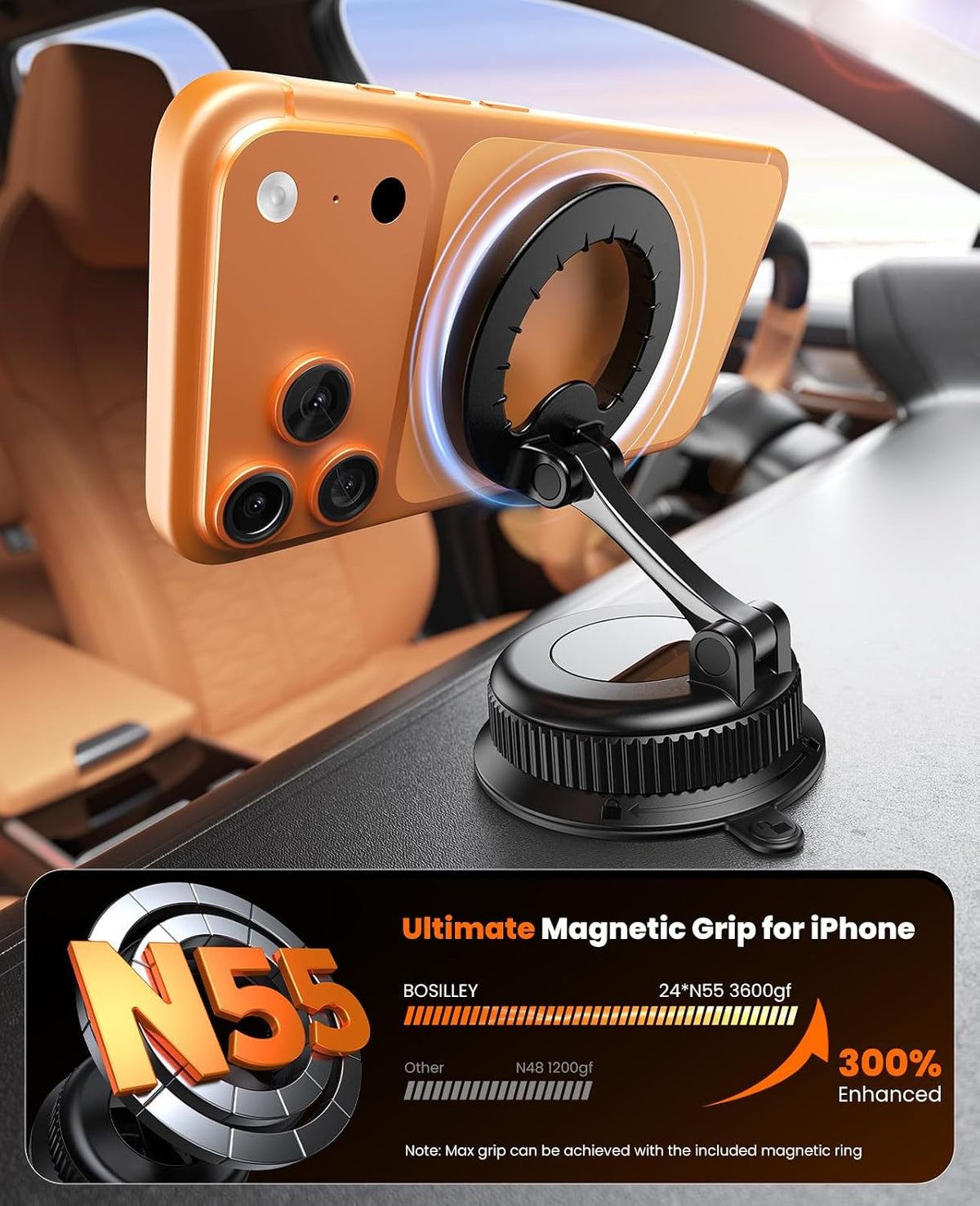 Magnetic Car Phone Holder, for MagSafe Car Mount, Nano Gel Suction Car Phone Mount for Dashboard, Cell Phone Stand for Your Car, 360°Rotatable & Foldable for iPhone 17 16 15 14 13 12 Series