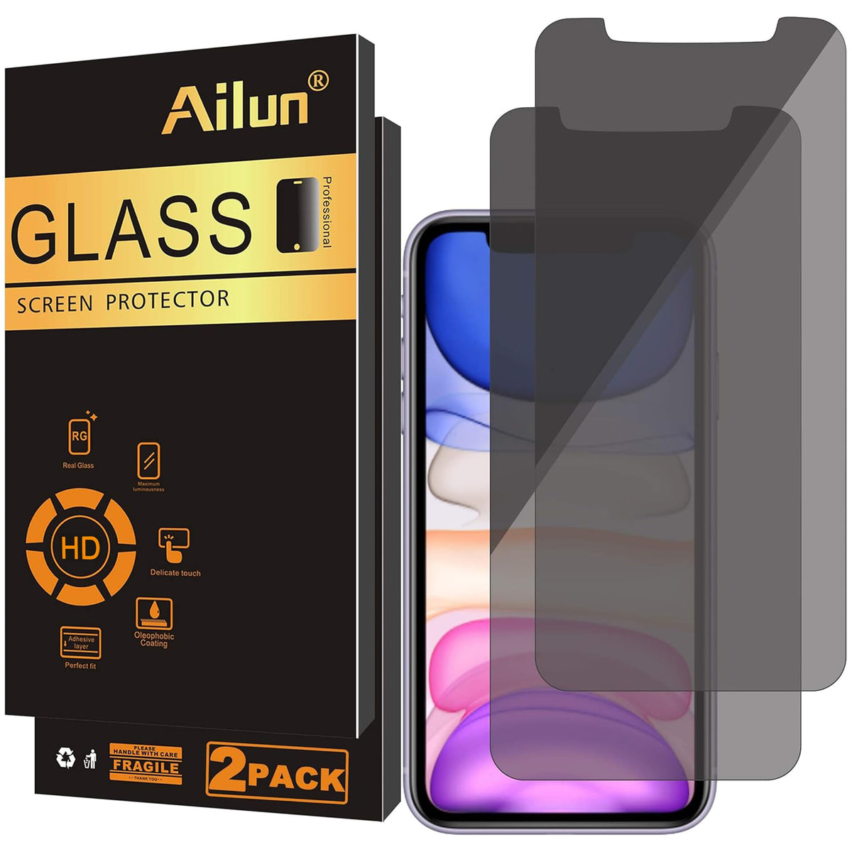Ailun Privacy Screen Protector for iPhone 16 Plus / 15 Plus / 15 Pro Max | 3 Pack, 6.7 Inch,Tempered Glass, Anti Spy, Private