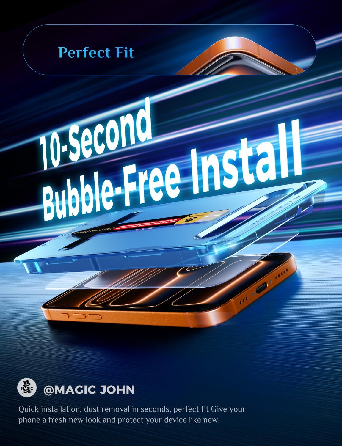 MAGIC JOHN for iPhone 17 Pro Max Screen Protector Tempered Glass 6.9 inch | 2Pack, Auto Dust-Elimination, Easy Installation, Bubble Free, HD Clear