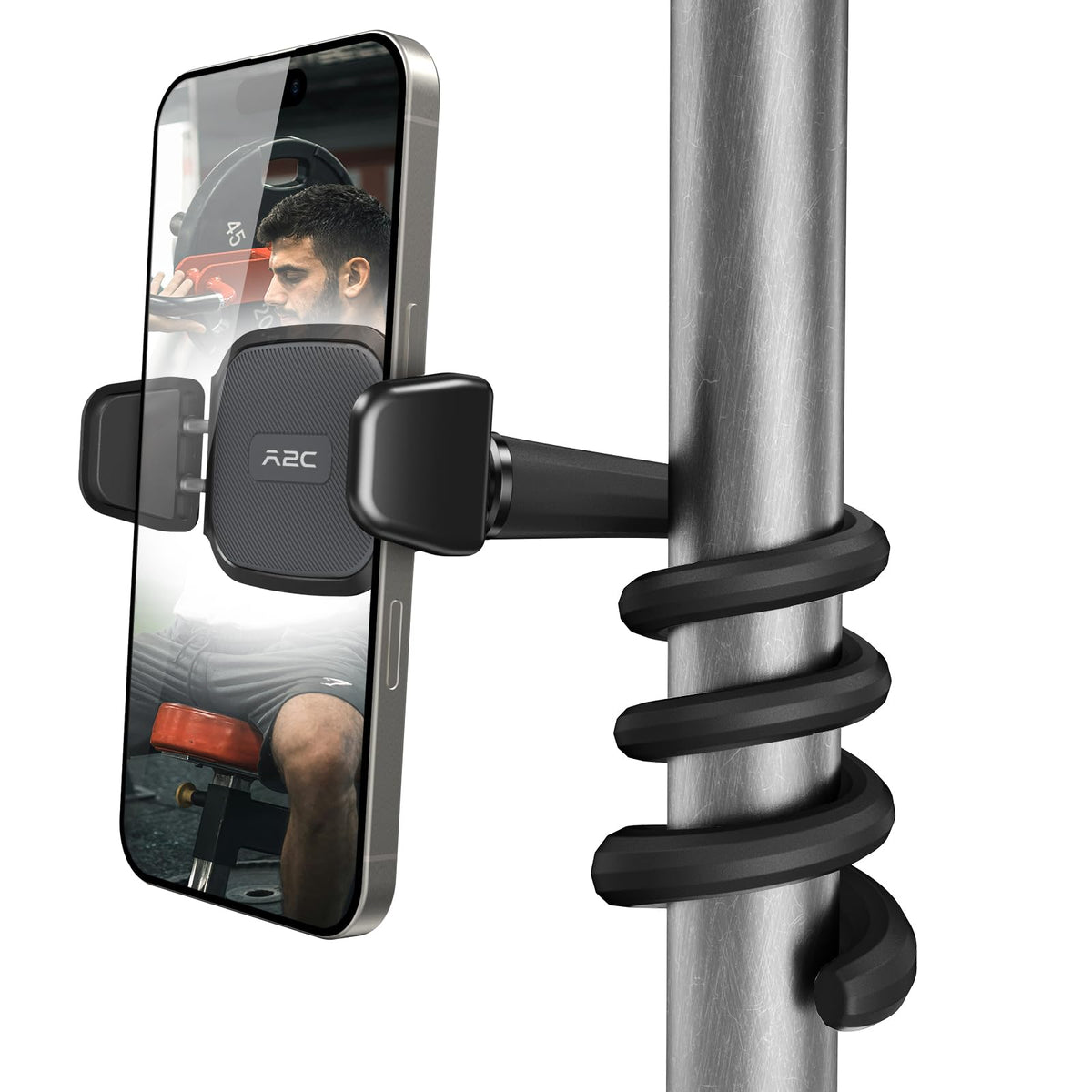 A2C Flexible Phone Holder for Treadmill, Treadmill Phone Mount for Gym | Gooseneck Phone Holder for Peloton, Stroller, Shopping Cart, Desk, Portable Gym Accessories Phone Holder, Gift for Men Women