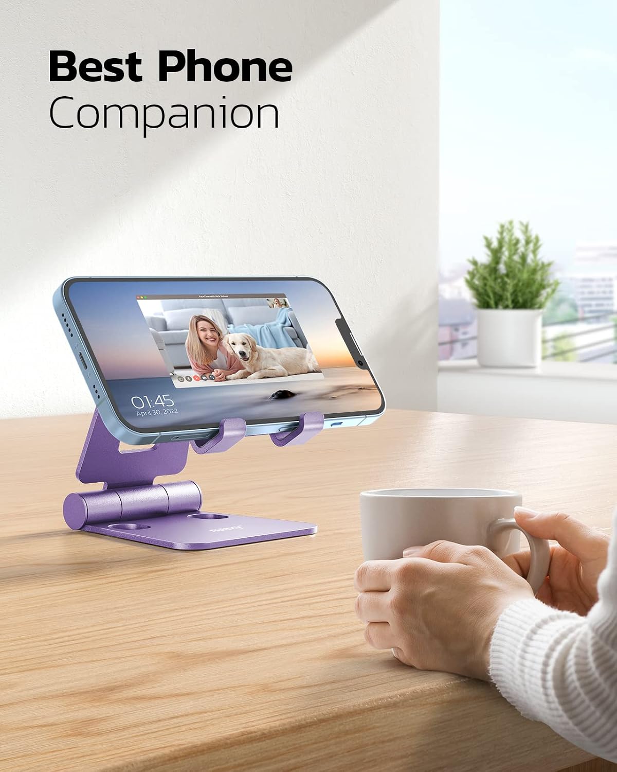Nulaxy Full Aluminum Dual Folding Cell Phone Stand for Desk, Purple | Height Angle Adjustable, Portable, Anti-Slip Base, Fits 18mm Thick Case Smartphone, Nintendo Switch Desk Essential Accessory