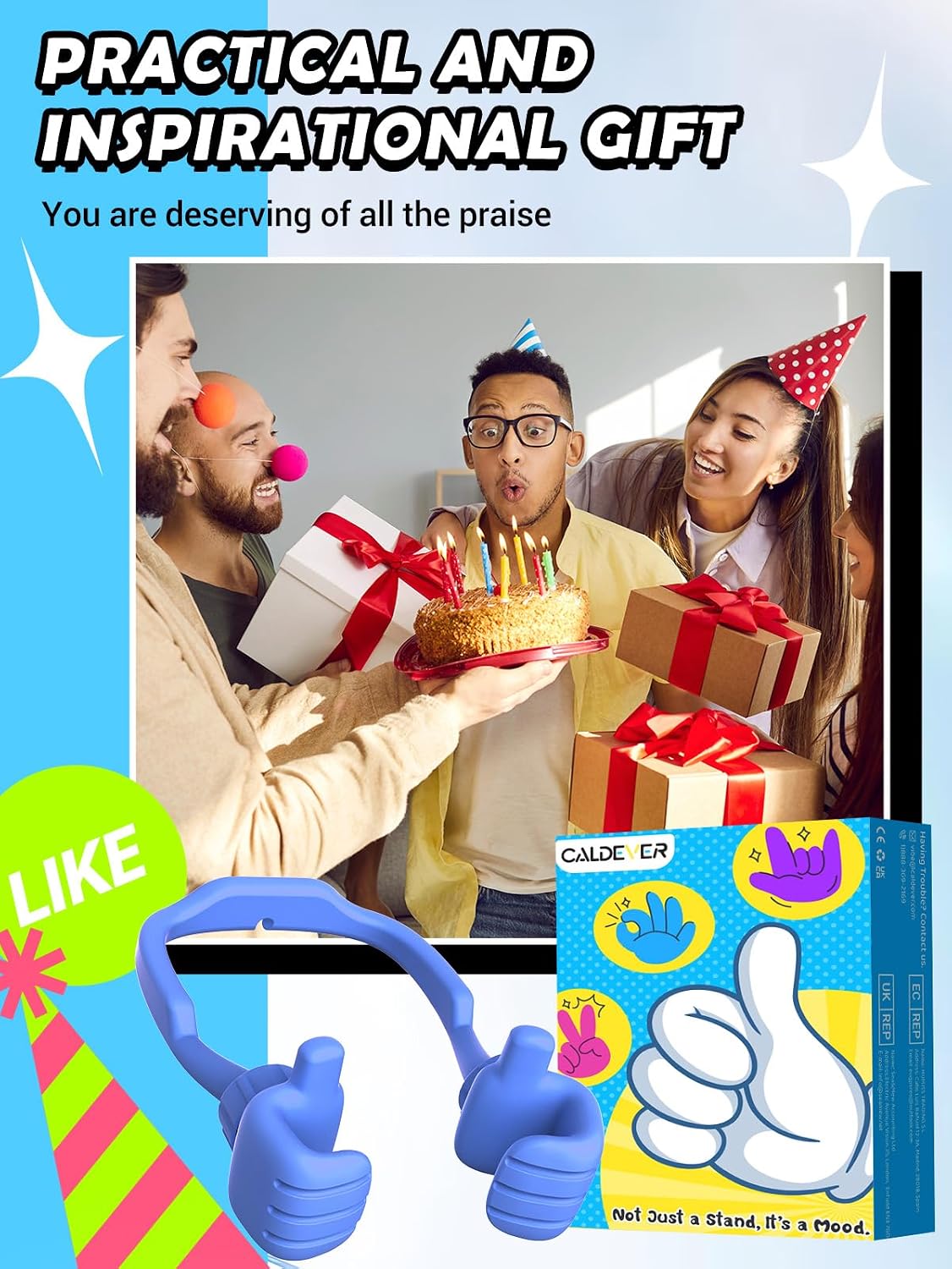 Stocking Stuffers for Teens Boys Girls Kids Gifts Cell Phone Stand for Desk | Upgrade Adjustable Thumbs Up Lazy Phone Holder for iPhone, Christmas Birthday Gifts for Men Women Adults Husband Wife, Blue