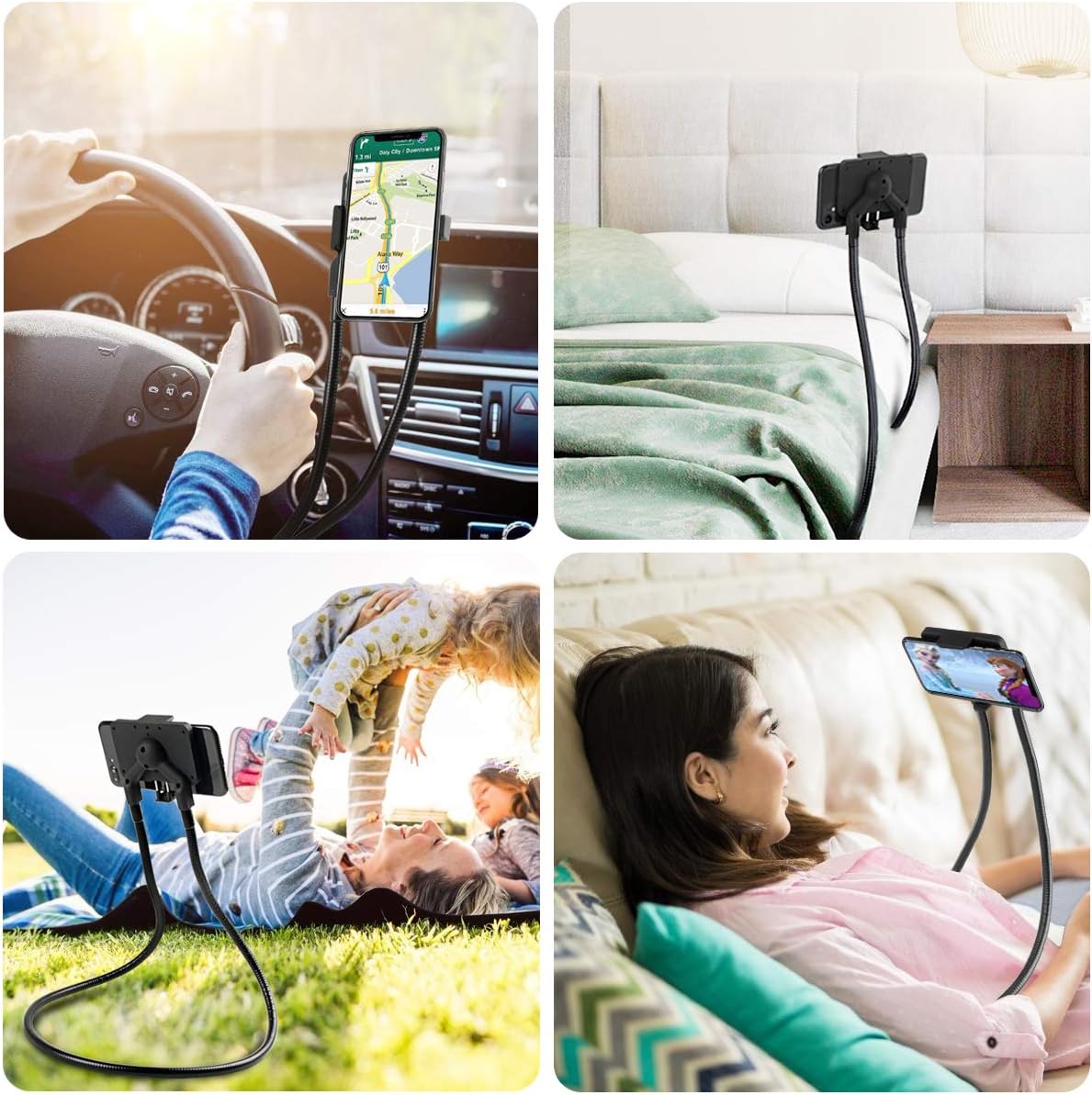 Cell Phone Holder, Universal Mobile Phone Stand, Lazy Bracket, DIY Flexible Mount Stand with Multiple Function (Black)