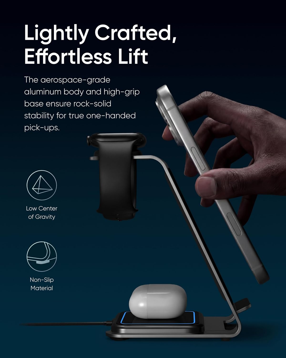 Intoval Aluminum 3 in 1 Wireless Charging Station for iPhone 17 16 15 14 13 12 11 Pro Max XR, Wireless Charger for Apple Watch 11 10 9 8 7 Ultra SE 3 2, Phone Charger for AirPods 4 Pro 2 3 (Grey)