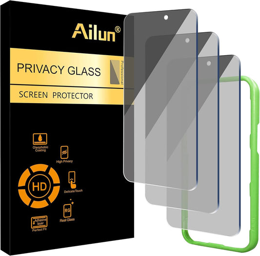 Ailun 3 Pack Privacy Screen Protector for iPhone 16 Pro/iPhone 17 | 6.3 inch, Installation Frame, Anti Spy Private, Tempered Glass, Anti-Scratch, Case Friendly