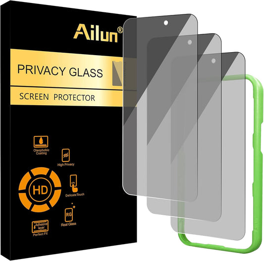 Ailun 3 Pack Privacy Screen Protector for iPhone 17 / iPhone 16 Pro | 6.3 inch, Anti Spy Private, Tempered Glass, Installation Frame, Case Friendly