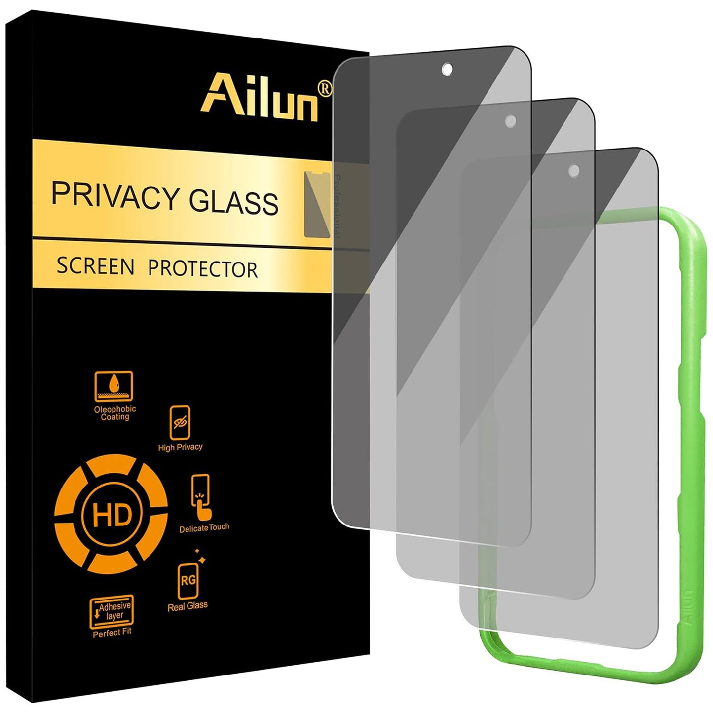 Ailun Privacy Screen Protector for iPhone 16 Plus / 15 Plus / 15 Pro Max | 3 Pack, 6.7 Inch,Tempered Glass, Anti Spy, Private