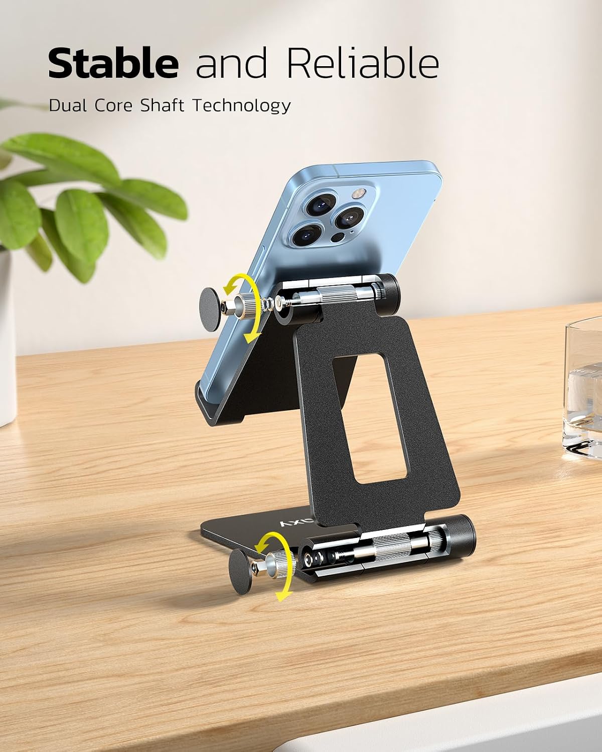 Nulaxy 2 Pack Aluminum Dual Folding Cell Phone Stand for Desk, Black&Silver | Height Angle Adjustable, Portable Phone Holder Fits 18mm Thick Case, Anti-Slip Base, Smartphone Desktop Essential Accessory