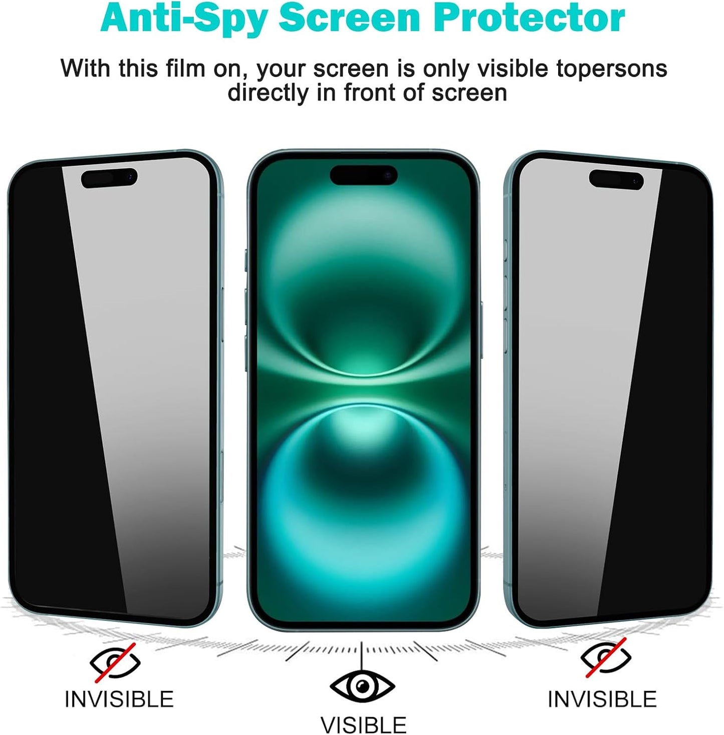 PEHAEL for iPhone 16 Privacy Screen Protector+Camera Lens Protector | 3+3 Pack, Installation Frame, Cleaning kits, Anti-Spy Private, Anti-Scratch, 9H Tempered Glass, Case Friendly, [6.1 inch]