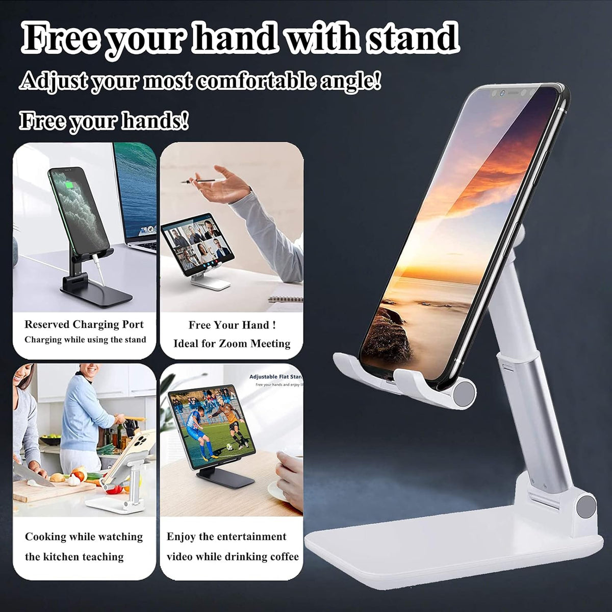 Meetuo 2 Pcs Cell Phone Stand for Desk Adjustable Desktop Phone Holder | Adjustable Angle Height, Fully Foldable&Portable, Compatible with iPhone 17/16/15/14/13/12/Smartphones
