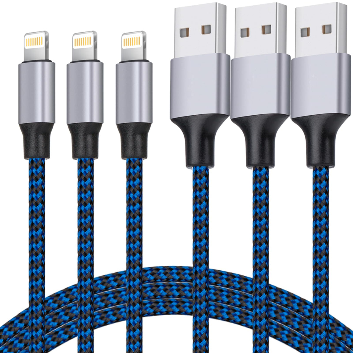 iPhone Charger, Lightning Cable 3PACK 6FT MFi Certified USB Charging Cord | Nylon Braided High Speed Transfer Cable Compatible with iPhone 14 Pro Max/13 Pro/12/11/XS MAX/XR/XS/X/8/iPad Pro Mini Air