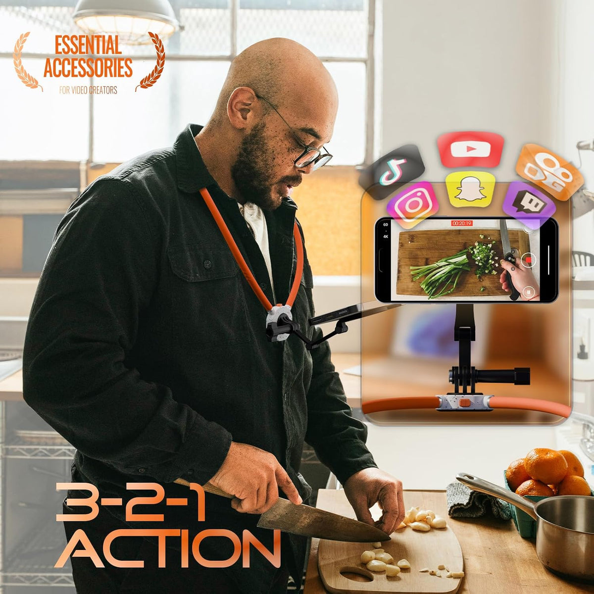 Neck Phone Holder Hands Free for POV/Vlog 27.5inch Flexible Hose | Selfie Chest Phone Holder with Strap Perfect for Recording, Cooking, Cycling Compatible with iPhone, Android