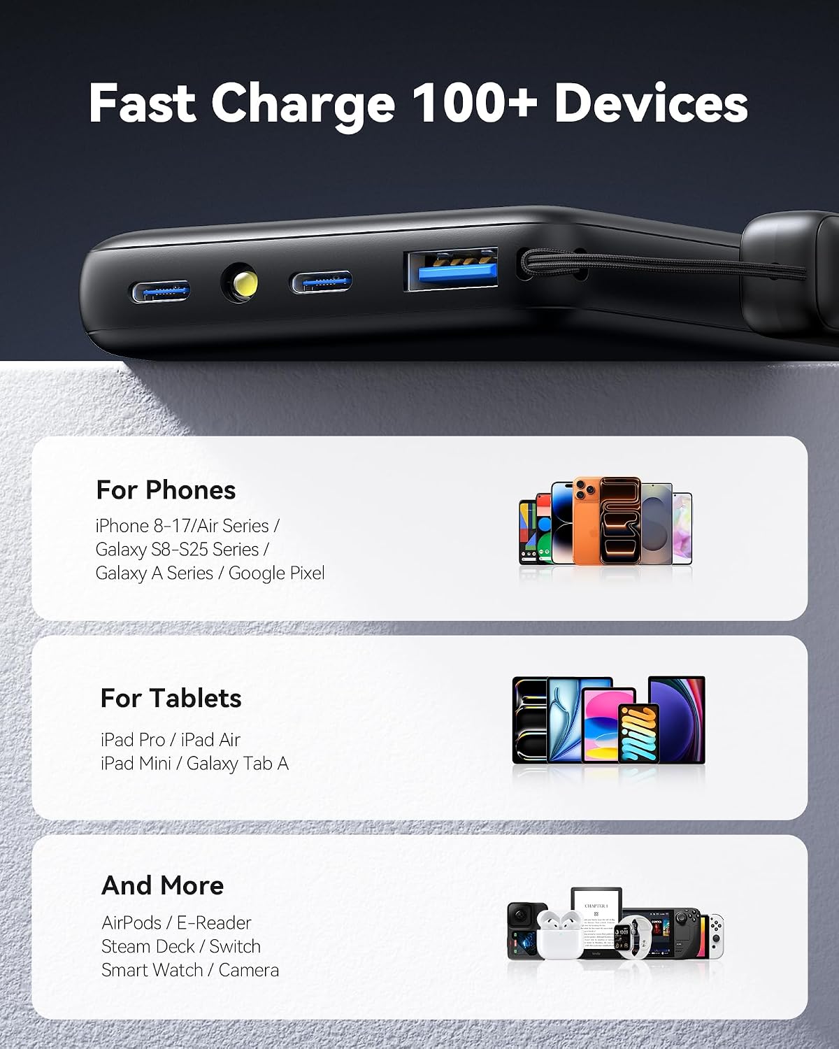 INIU 45W Fast Charging Portable Charger, Smaller 10000mAh Travel Power Bank | Flight-Safe, Detachable USB C Cable, Travel Essential, External Battery Phone Pack for iPhone 17 Samsung S26 iPad etc