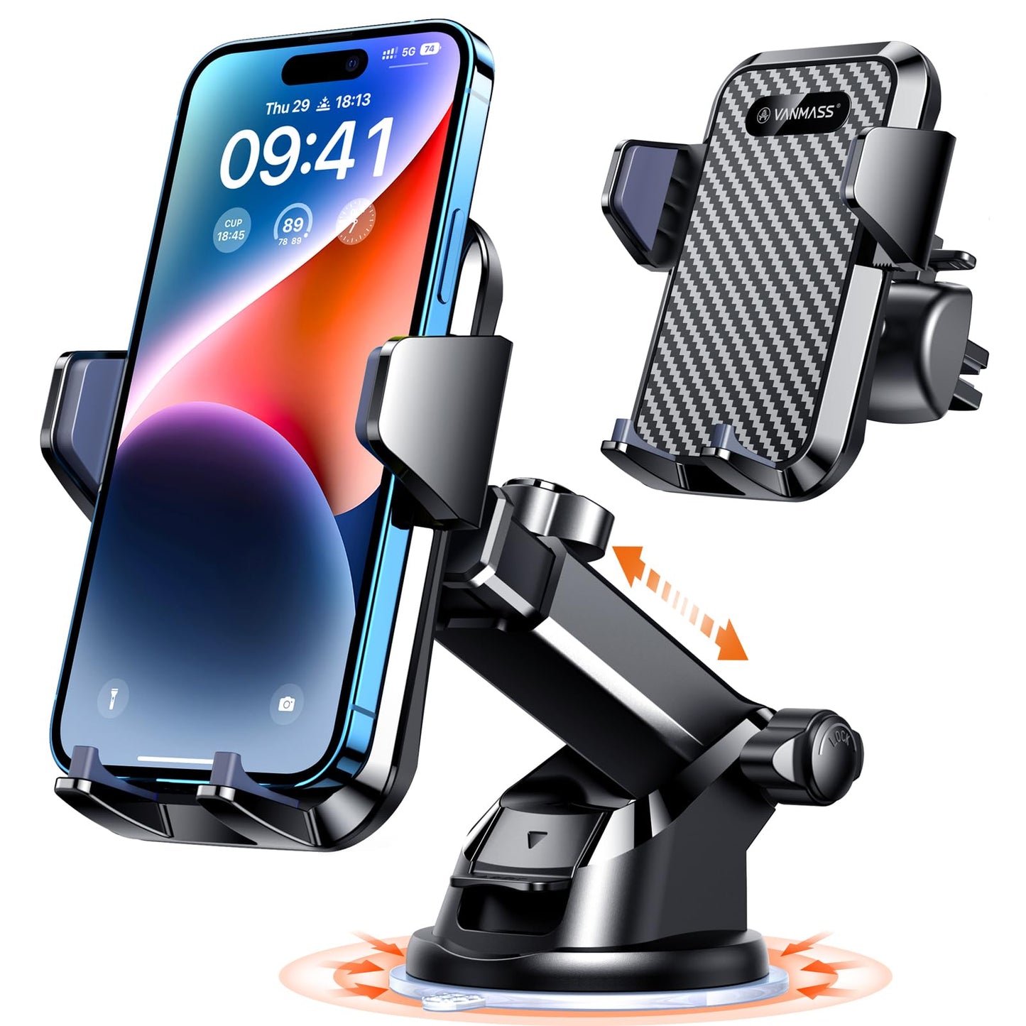 VANMASS【85+LBS Strongest Suction & Military-Grade Ultimate Car Phone Mount | 【Patent & Safety Certs】 Cell Phone Holder for Dash Windshield Vent for iPhone 17 Pro Max Automobile Interior Sets, Ink Black