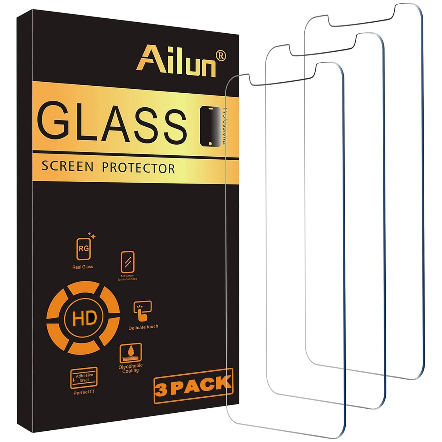 Ailun 3 Pack Screen Protector for iPhone 16 / iPhone 15 / iPhone 15 Pro | 6.1 Inch, Tempered Glass, Dynamic Island Compatible, Case Friendly