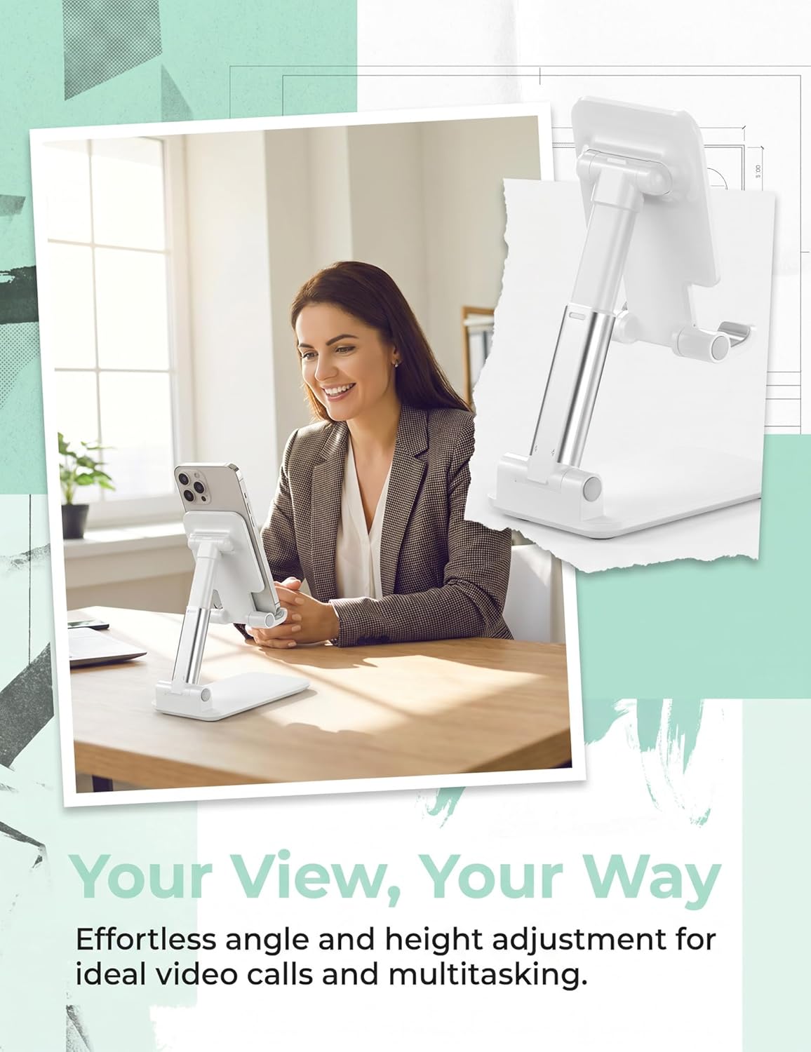 Phone Stand for Desk Cell Phone Holder Stands for iPhones | Mini, Cute, Portable, Fully Foldable, Under 8" Devices, All Smart phones, Office Accessories