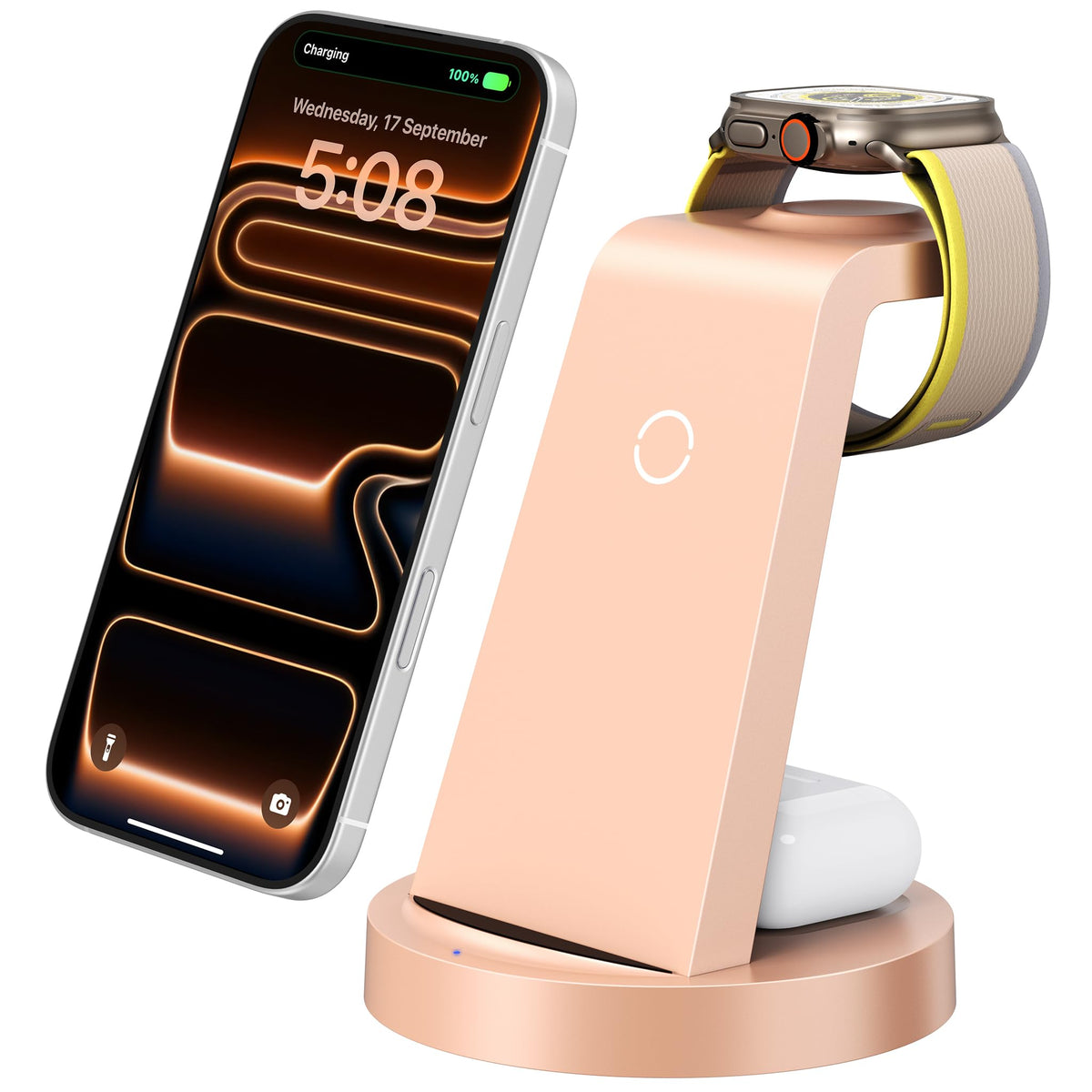 Anlmz 3 in 1 Charging Station for iPhone, Wireless Charger for iPhone 17 16e 16 15 14 13 12 11 X Pro Max & Apple Watch - Wireless Charging Station for AirPods 4 3 Pro