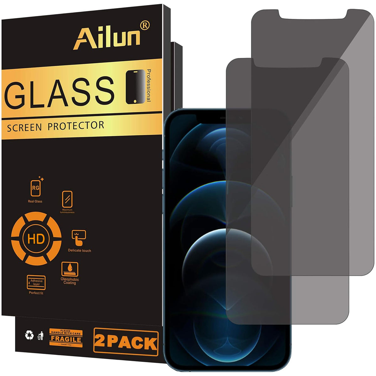 Ailun Privacy Screen Protector for iPhone 16 Plus / 15 Plus / 15 Pro Max | 3 Pack, 6.7 Inch,Tempered Glass, Anti Spy, Private