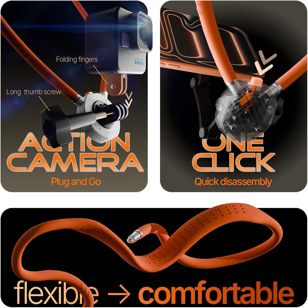 Neck Phone Holder Hands Free for POV/Vlog 27.5inch Flexible Hose | Selfie Chest Phone Holder with Strap Perfect for Recording, Cooking, Cycling Compatible with iPhone, Android