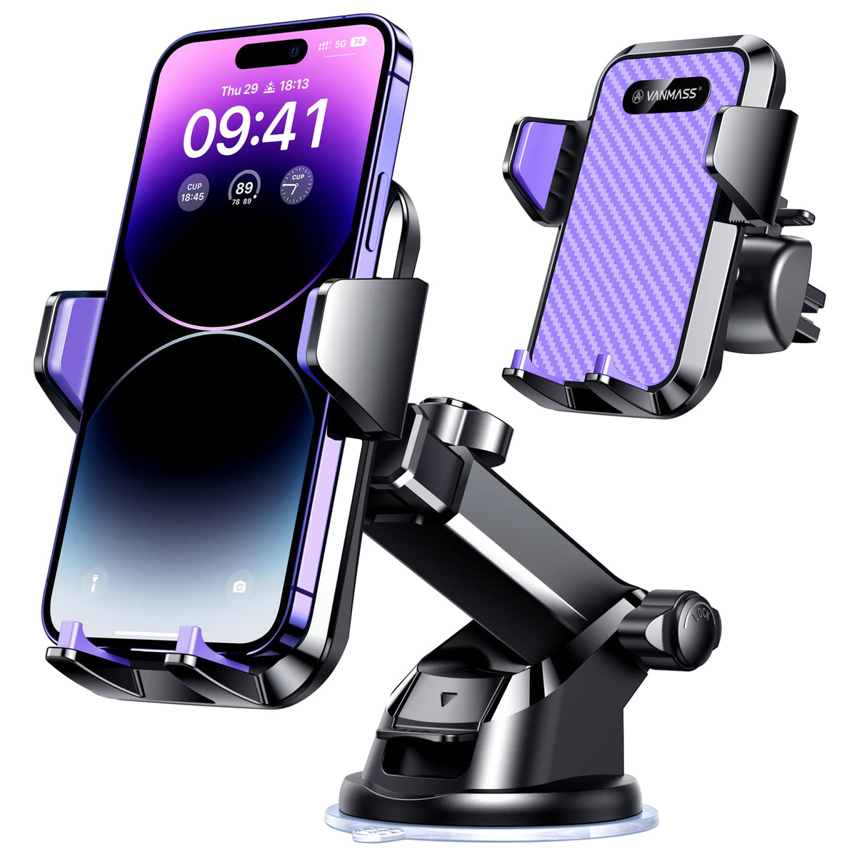 VANMASS【85+LBS Strongest Suction & Military-Grade Ultimate Car Phone Mount | 【Patent & Safety Certs】 Cell Phone Holder for Dash Windshield Vent for iPhone 17 Pro Max Automobile Interior Sets, Ink Black