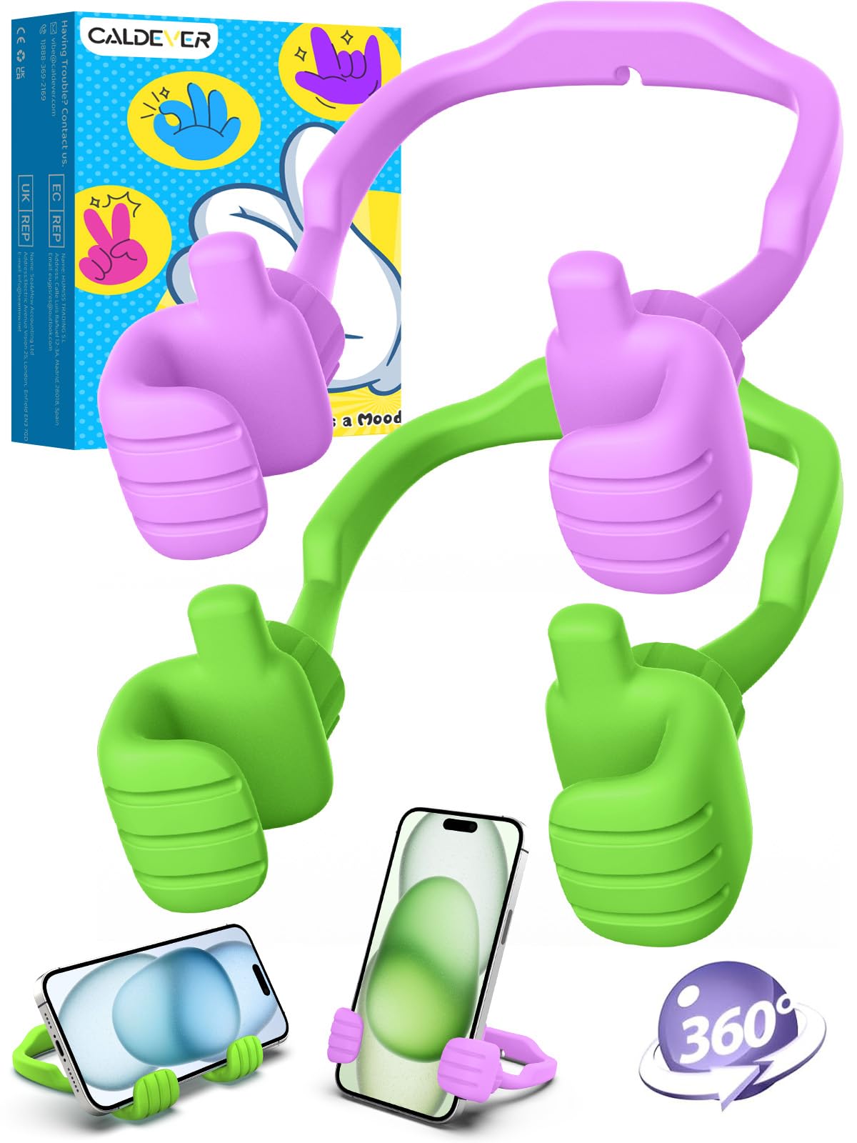 Stocking Stuffers for Teens Boys Girls 2 Pack Cell Phone Stand Adjustable | Thumbs Up Lazy Phone Holder for Desk, Gifts for Christmas, for Adults Men Women Kids Husband Wife, Cool Gadget, Fun Gift