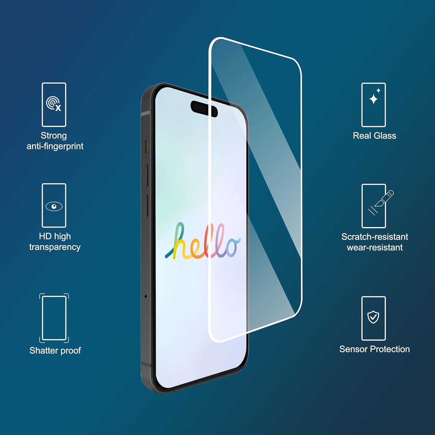 Ailun 3 Pack Screen Protector for iPhone 16 / iPhone 15 / iPhone 15 Pro | 6.1 Inch, Tempered Glass, Dynamic Island Compatible, Case Friendly