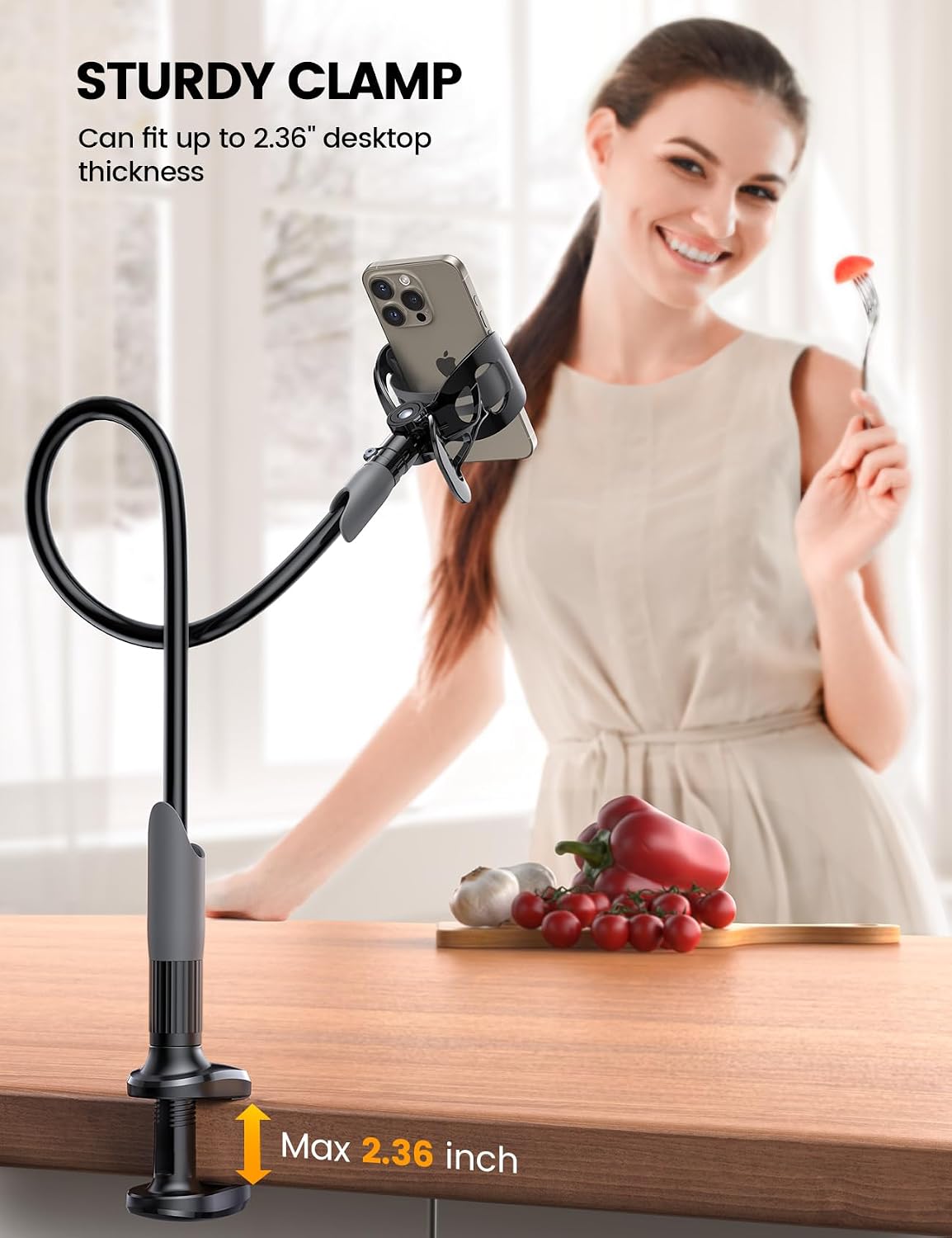 Lamicall Gooseneck Bed Phone Holder 33.4" Full Adjustable Flexible Arm | Fast Install, Full Adjustable, Stable Flexible Long Arm, Bedside Multipurpose Holder for 4-7" Phone, iPhone 17 Pro Max Air
