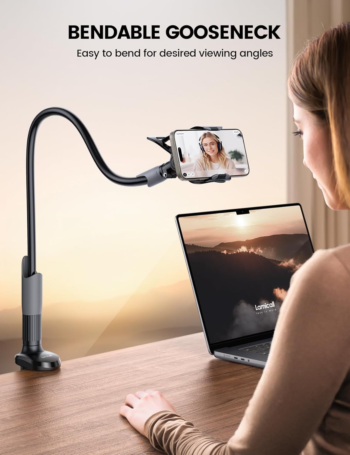 Lamicall Gooseneck Bed Phone Holder 33.4" Full Adjustable Flexible Arm | Fast Install, Full Adjustable, Stable Flexible Long Arm, Bedside Multipurpose Holder for 4-7" Phone, iPhone 17 Pro Max Air