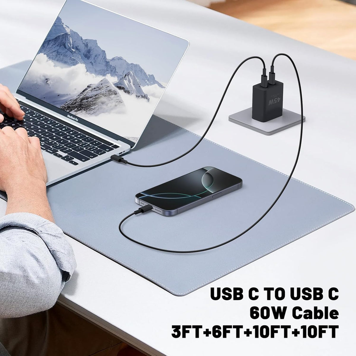 QZIIW Super Fast Samsung Charger Type C,45W Dual Port USB C Fast Charger | Extra Long 60W 3/6/10/10FT USB C Cable - [2-Pack]PD Quick Charging 3.0 For Samsung Galaxy S26 S25 Ultra/S24+/S23 iPhone 17 16