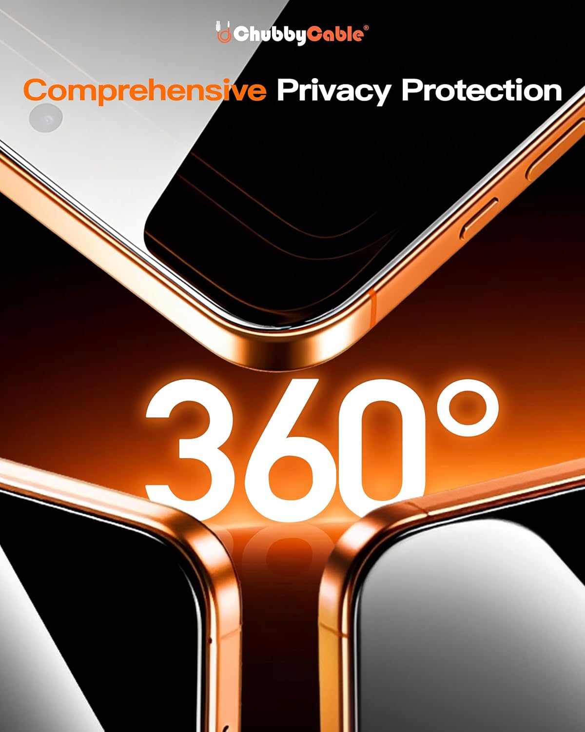 chubbycable 360 Privacy Screen Protector for iPhone 17, 2 Pack | 4-Way Anti-Spy, Tempered Glass Film, Easy Installation Tool, Dust Free, Smooth Touch, Full Coverage, Case Friendly